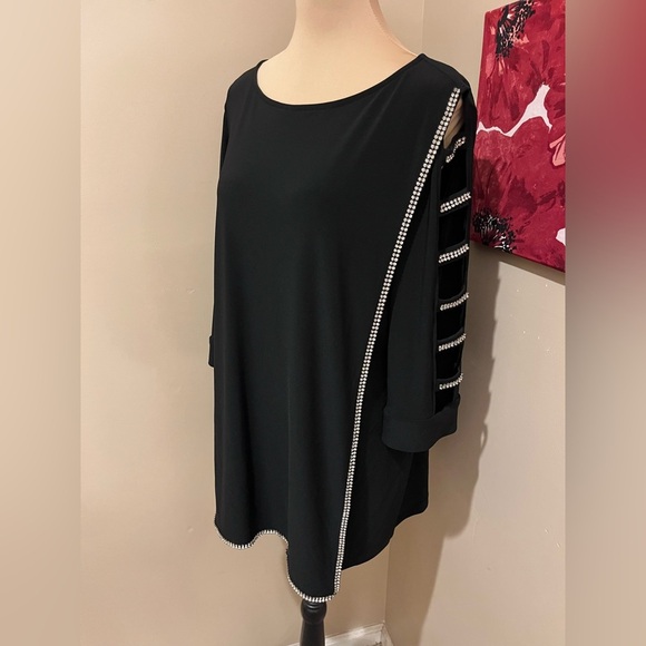 Joseph Ribkoff Black Tunic with crystal embellishments and ladder sleeves, 16 - Picture 2 of 9